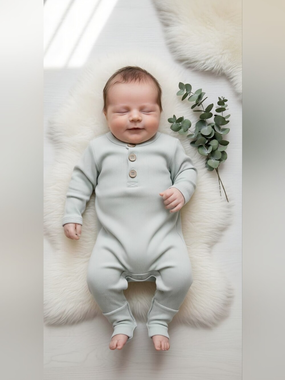 95% Organic Cotton Soft Ribbed Baby One-Piece in Sage Green